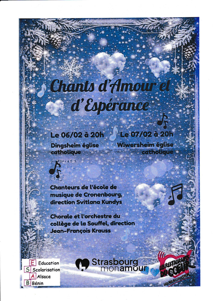 Concert le 6 février à Dingsheim et le 7 février à Wiwersheim